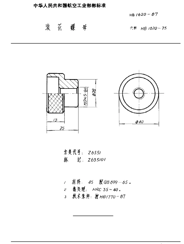 HB 1620-1987 滚花螺母