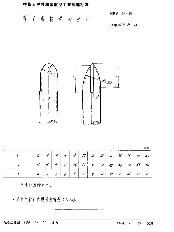HB 0-65-1983 管子焊接端头收口