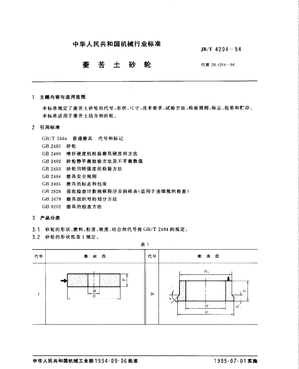 JBT 4204-1994 菱苦土砂轮