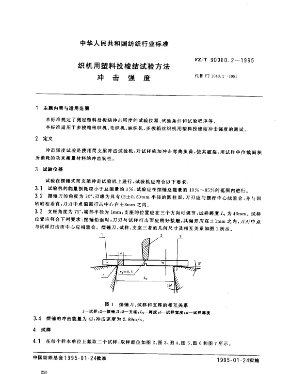 FZT 90080.2-1995 织机用塑料投梭结试验方法 冲击强度