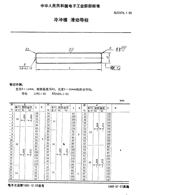 SJ 2628.1-1985 冷冲模.滑动导柱
