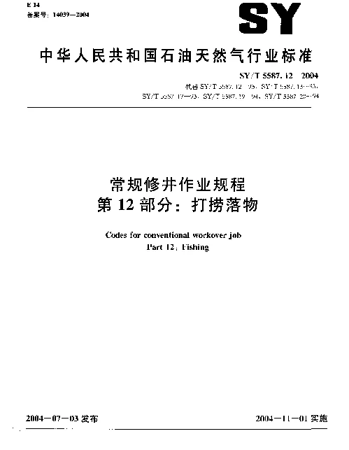 SYT 5587.12-2004 常规修井作业规程 第12部分：打捞落物
