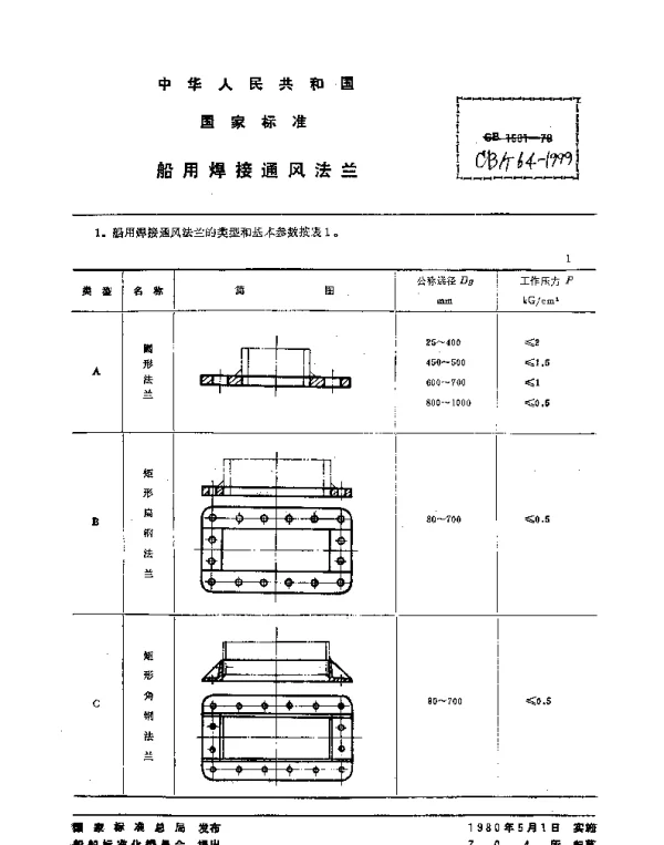CBT 64-1999 船用焊接通风法兰