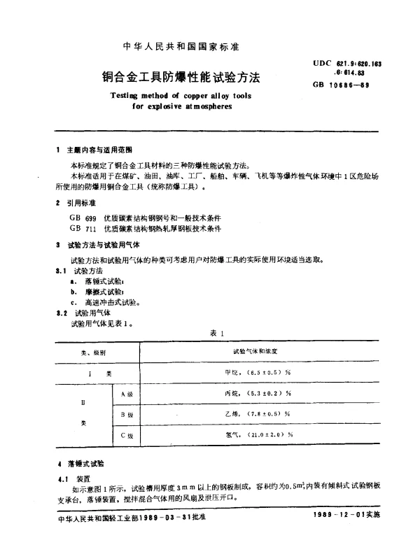 GB 10686-1989 铜合金工具防爆性能试验方法