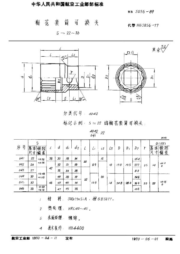 HB 3056-1989 梅花套筒可换头 S=22~36
