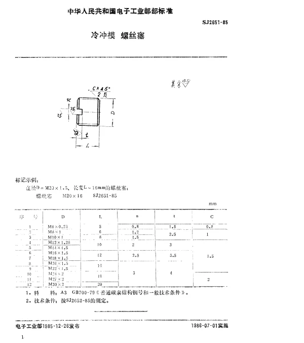 SJ 2651-1985 冷冲模.螺丝塞