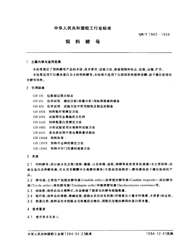 QBT 1940-1994 饲料酵母