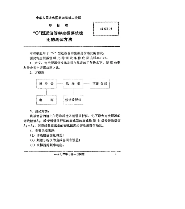SJ 438-1973 “O”型返波管寄生振荡信噪比的测试方法