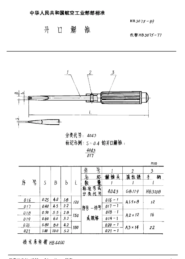 HB 3075-1989 开口解锥