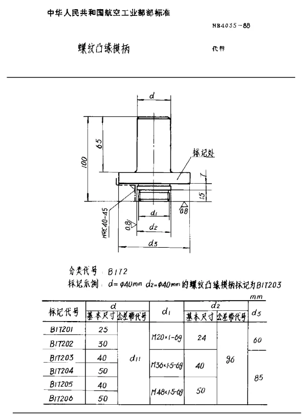 HB 4035-1988 螺纹凸缘模柄