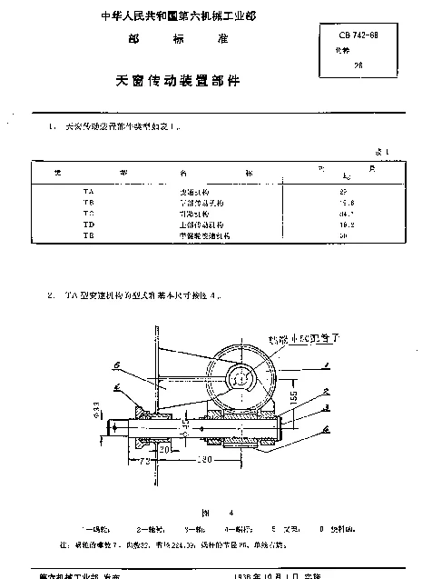 CB 742-1968 天窗传动装置部件