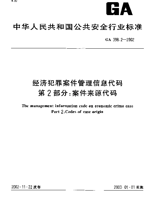 GA 398.2-2002 经济犯罪案件信息管理代码 第2部分：案件来源代码