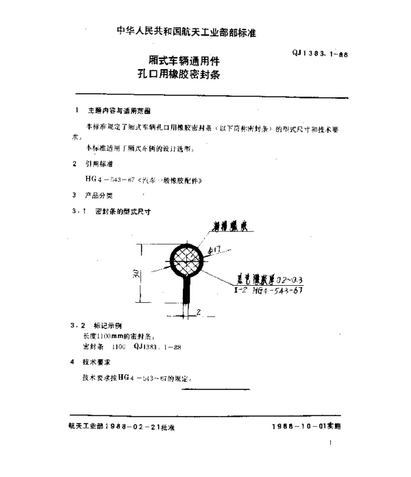 QJ 1383.1-1988 厢式车辆通用件 孔口用橡胶密封条
