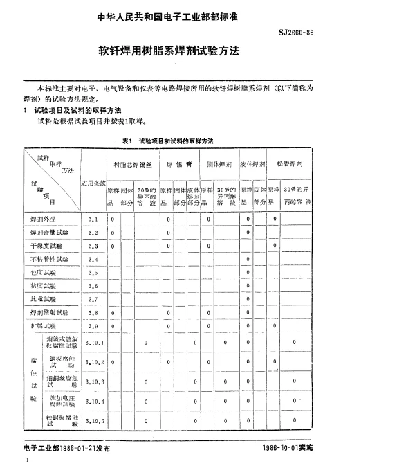SJ 2660-1986 软钎焊用树脂系焊剂试验方法