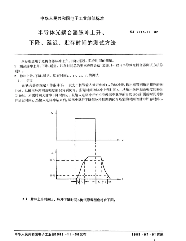 SJ 2215.11-1982 半导体光耦合器脉冲、上升、下降、延迟、贮存时间的测试方法