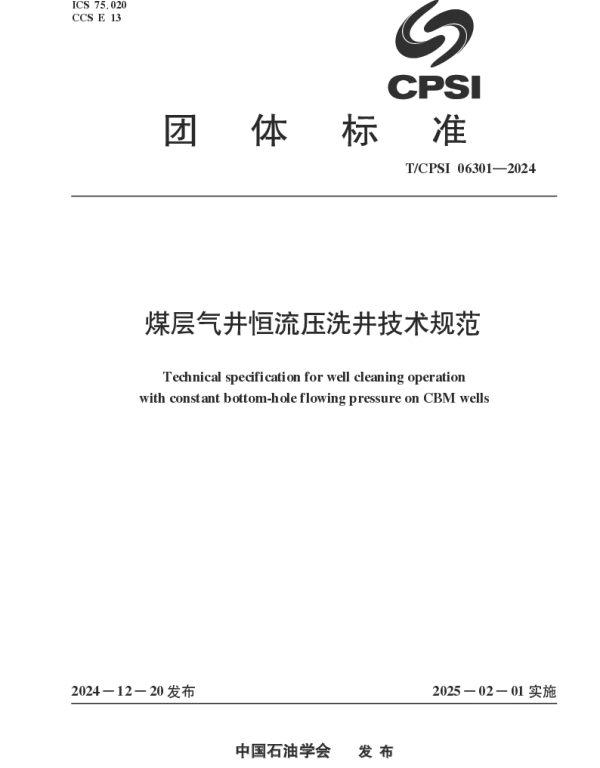 TCPSI 06301-2024 煤层气井恒流压洗井技术规范