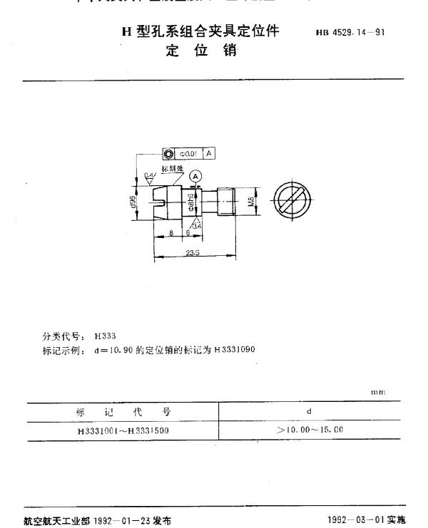 HB 4529.14-1991 H型孔系组合夹具定位件.定位销