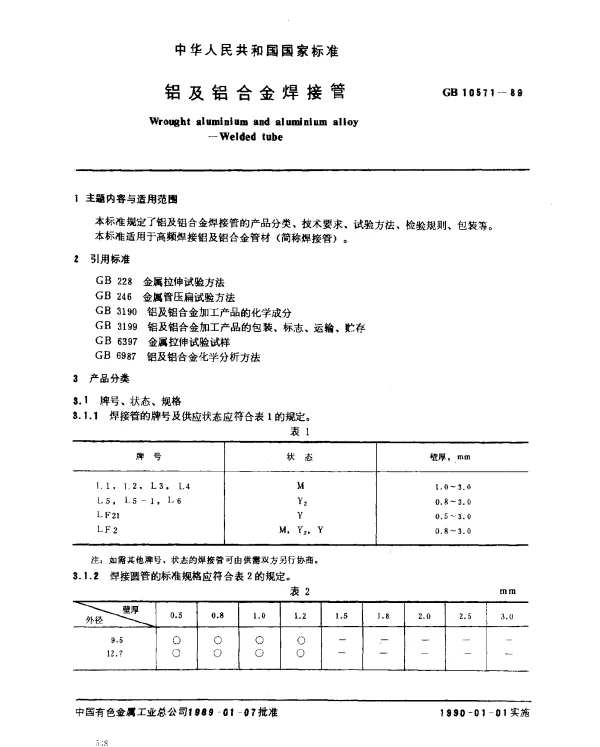 GB 10571-1989 铝及铝合金焊接管