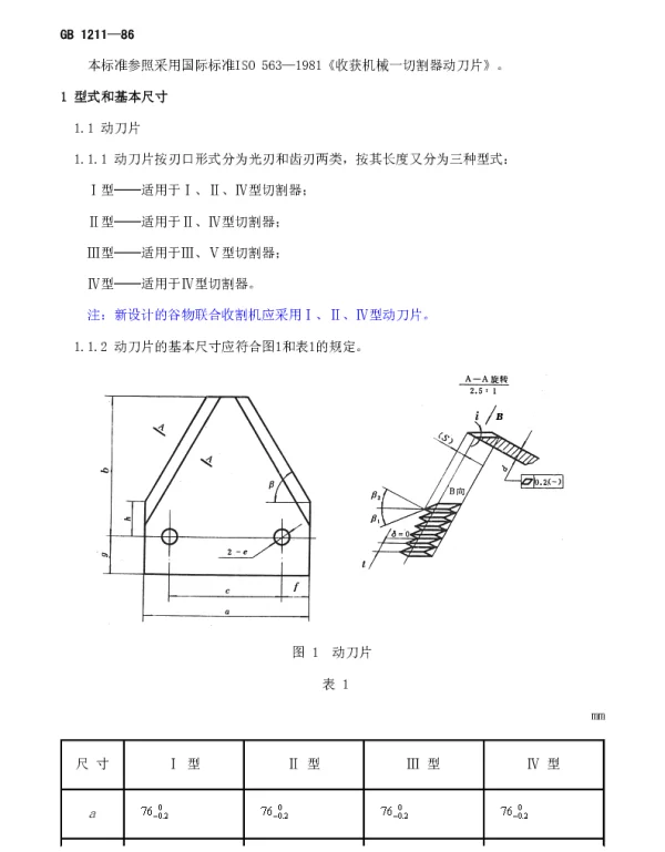 GB 1211-1986 动刀片