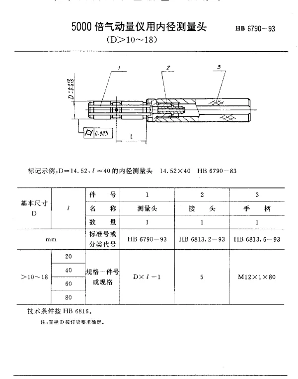 HB 6790-1993 5000倍气动量仪用内径测量头(D10~18)
