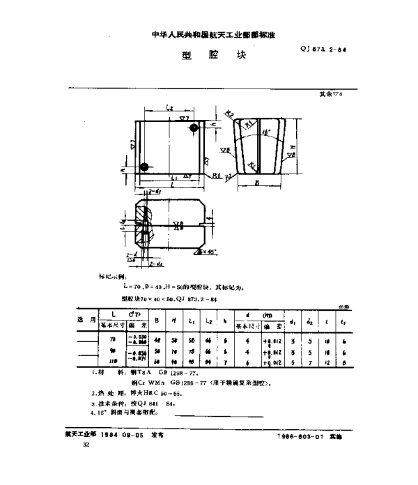 QJ 873.2-1984 塑料挤压模具 型腔块