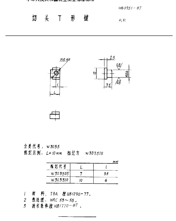 HB 3951-1987 切头T形键