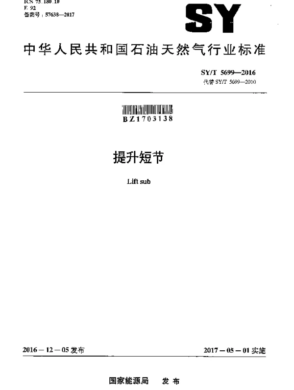 SYT 5699-2016 提升短节