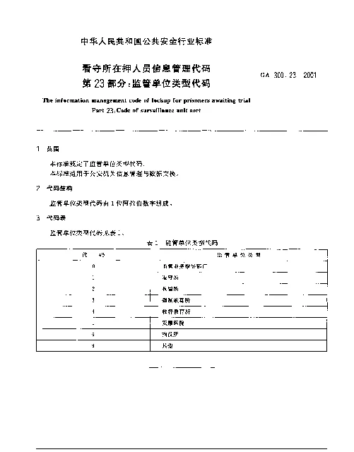 GA 300.23-2001 看守所在押人员信息管理代码.第23部分：监管单位类型代码