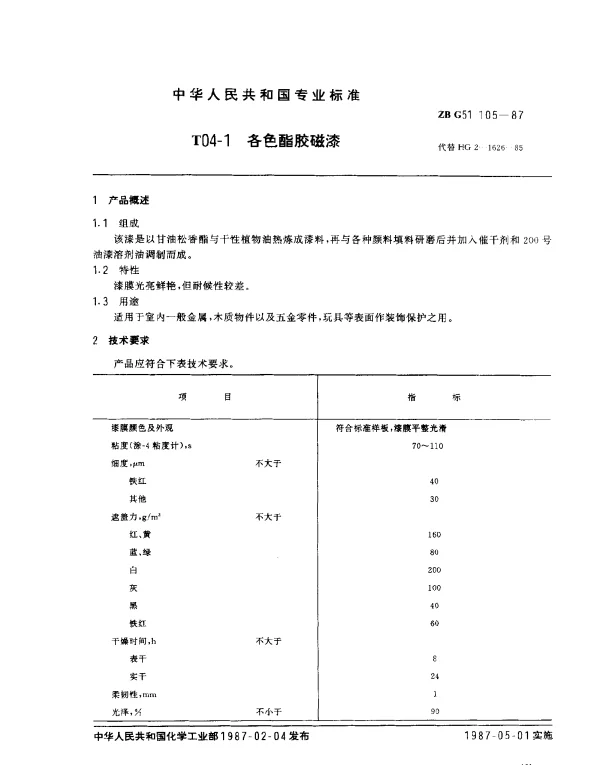 ZB G51 105-1987 T04-1 各色酯胶磁漆