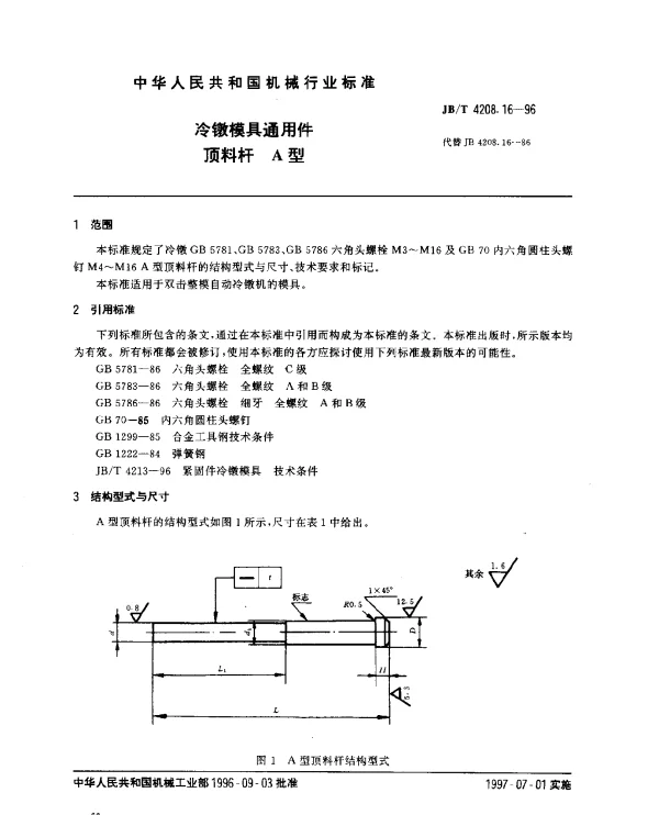 JBT 4208.16-1996 冷镦模具通用件.顶料杆.A型