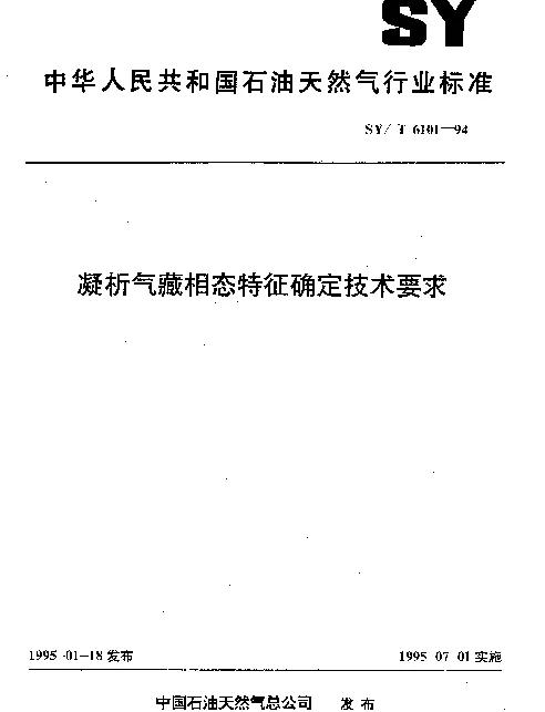 SYT 6101-1994 凝析气藏相态特征确定技术要求