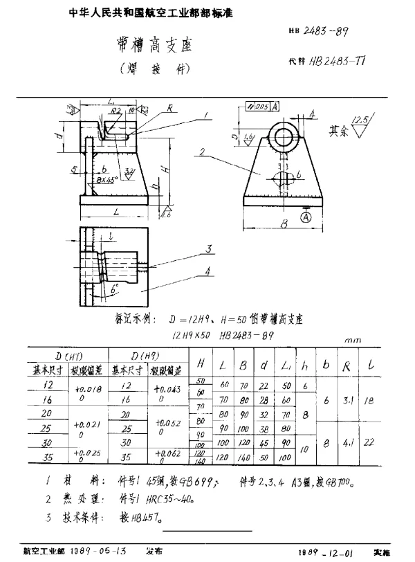 HB 2483-1989 带槽高支座(焊接件)