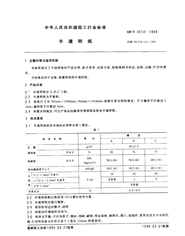 QBT 3514-1999 半透明纸