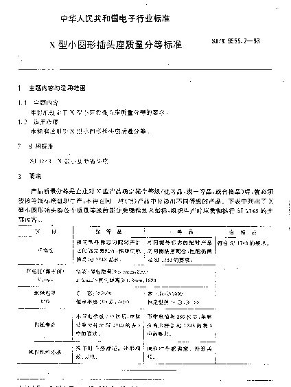 SJT 9555.2-1993 X型小圆形插头座质量分等标准