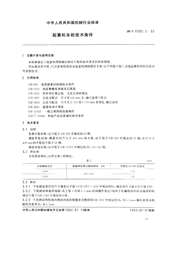 JBT 6392.2-1992 起重机车轮技术条件