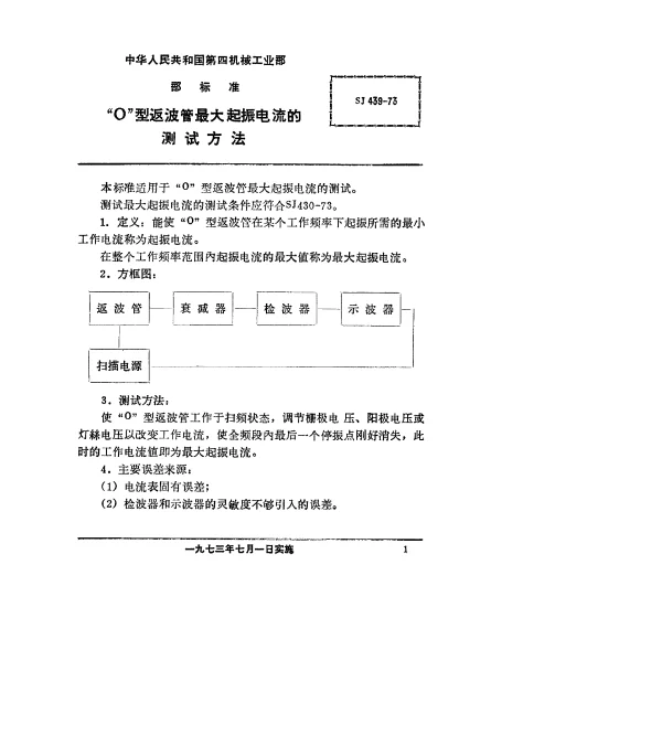 SJ 439-1973 “O”型返波管最大起振电流的测试方法