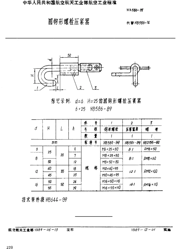 HB 586-1989 圆钩形螺栓压紧器