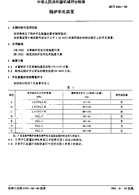 JBT 2191-1993 锅炉手孔装置