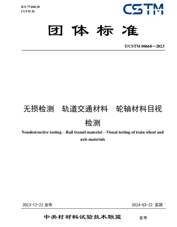 TCSTM 00668-2023 无损检测  轨道交通材料  轮轴材料目视检测