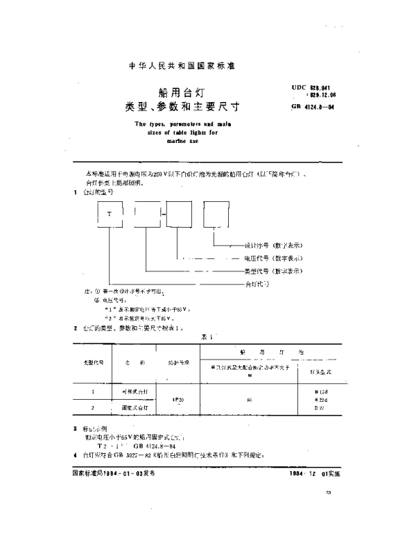 GB 4124.8-1984 船用台灯类型、参数和主要尺寸