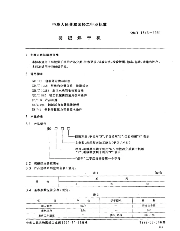 QBT 1343-1991 羽绒烘干机