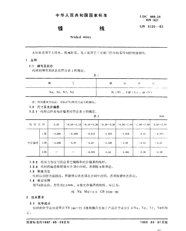 GB 3120-1982 镍线