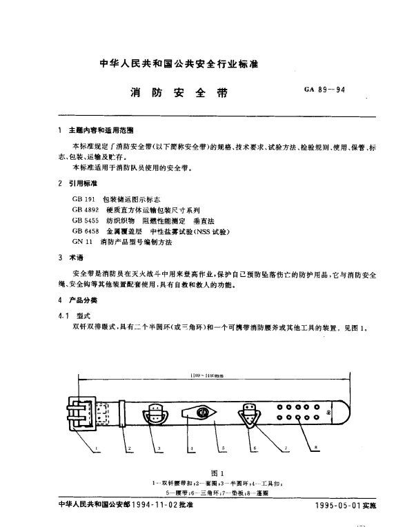 GA 89-1994 消防安全带