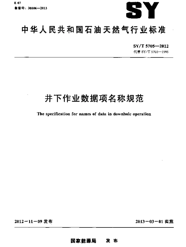 SYT 5705-2012 井下作业数据项名称规范