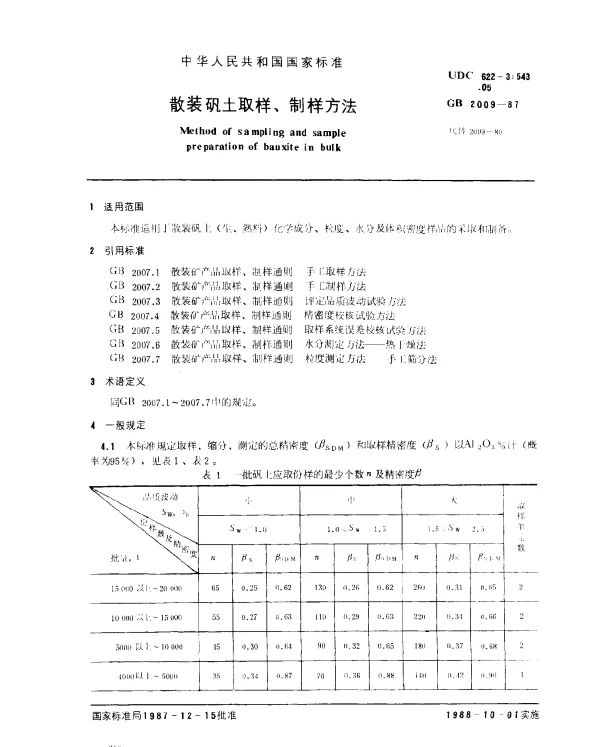 GB 2009-1987 散装矾土取样、制样方法
