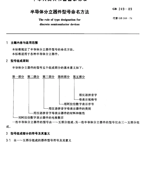 GB 249-1989 半导体分立器件型号命名方法
