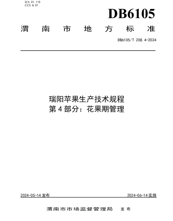 DB6105T 208.4-2024 瑞阳苹果生产技术规程 第4部分：花果期管理