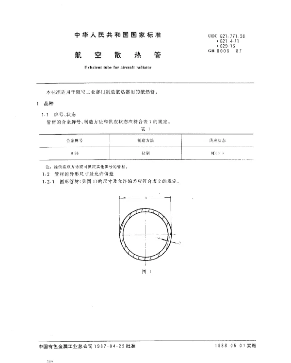 GB 8008-1987 航空散热管