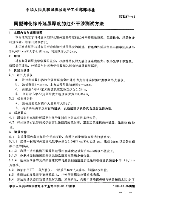 SJ 3247-1989 同型砷化镓外延层厚度的红外干涉测试方法