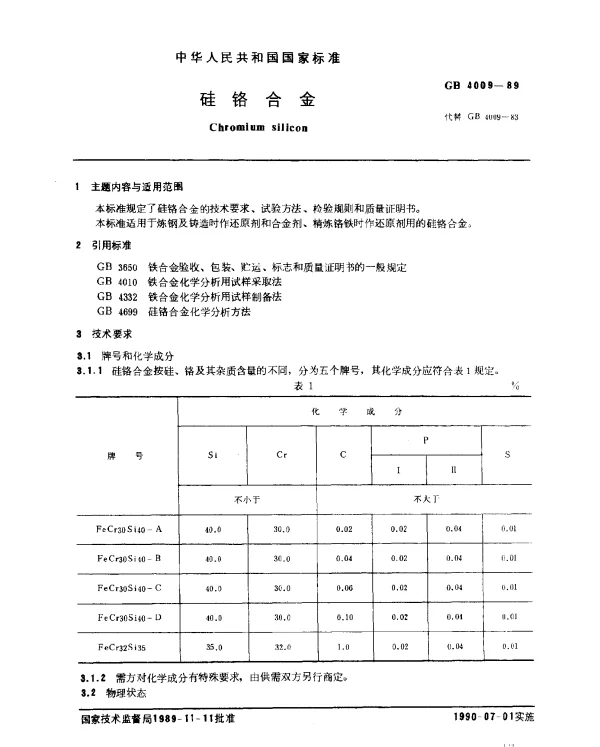 GB 4009-1989 硅铬合金